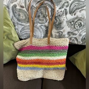 Straw Tote Large Colorful